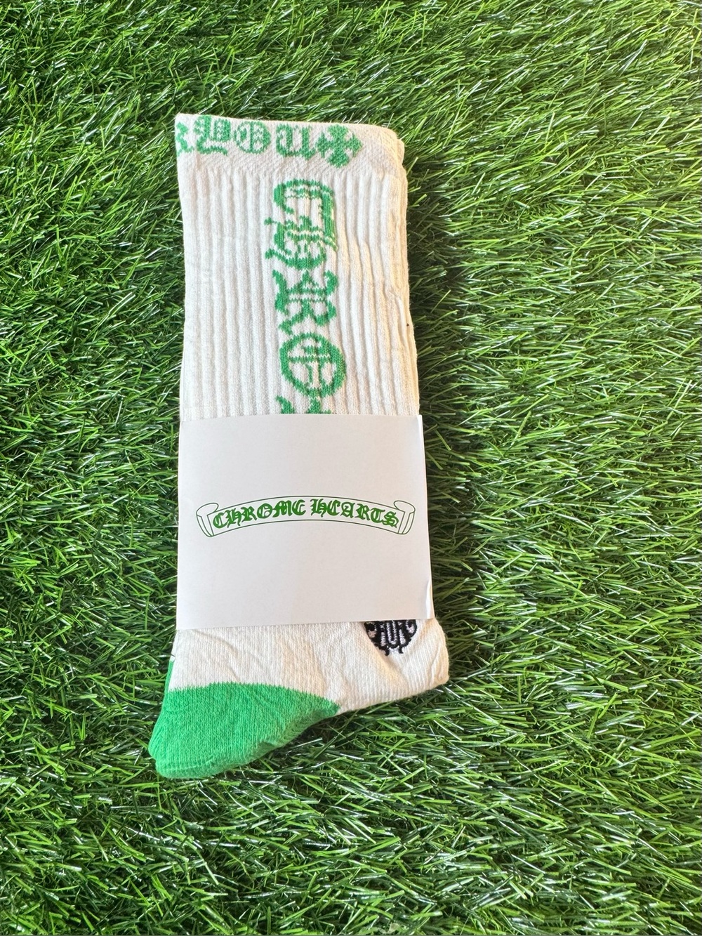 Chrome Hearts White & Green Crew Socks